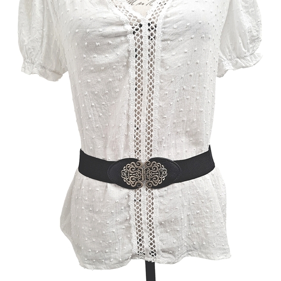 Black gold floral buckle faux leather corset boho stretch waist statement belt - Picture 4 of 12